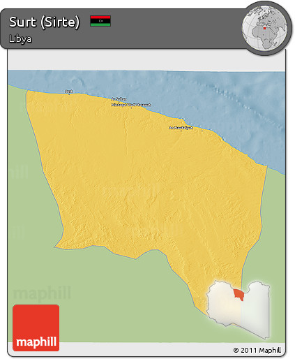 Savanna Style 3D Map of Surt (Sirte), single color outside