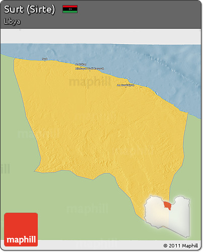 Savanna Style 3D Map of Surt (Sirte), single color outside