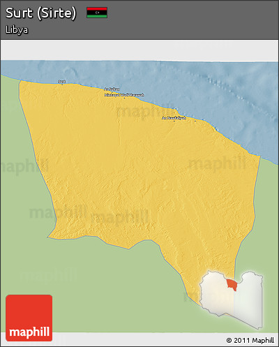 Savanna Style 3D Map of Surt (Sirte), single color outside