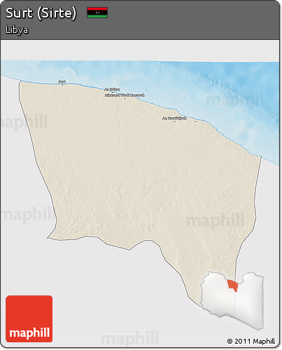 Shaded Relief 3D Map of Surt (Sirte), single color outside