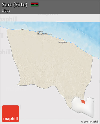 Shaded Relief 3D Map of Surt (Sirte), single color outside