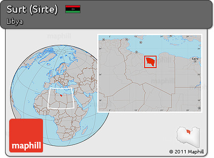 Gray Location Map of Surt (Sirte), within the entire country
