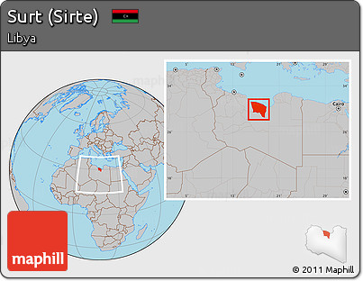 Gray Location Map of Surt (Sirte), within the entire country