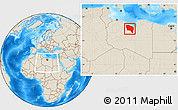 Shaded Relief Location Map of Surt (Sirte), within the entire country
