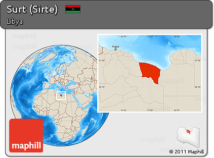 Shaded Relief Location Map of Surt (Sirte)