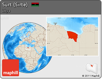 Shaded Relief Location Map of Surt (Sirte)