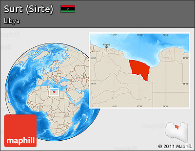 Shaded Relief Location Map of Surt (Sirte)