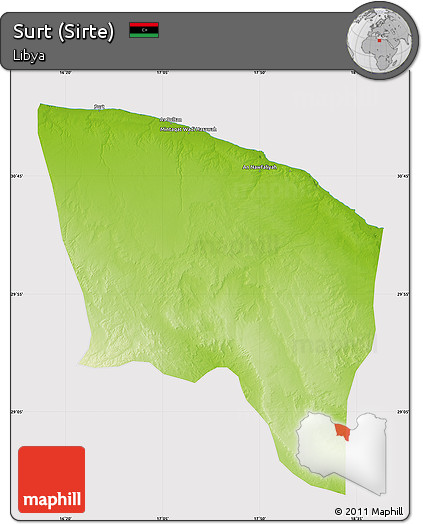 Physical Map of Surt (Sirte), cropped outside