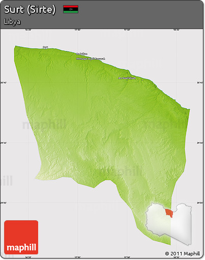 Physical Map of Surt (Sirte), cropped outside