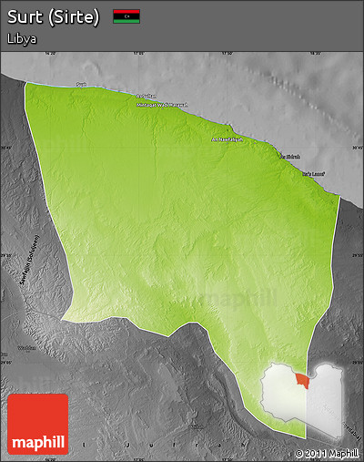 Physical Map of Surt (Sirte), darken, desaturated
