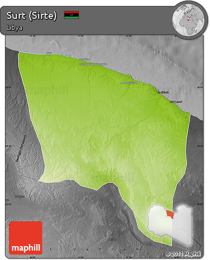 Physical Map of Surt (Sirte), darken, desaturated
