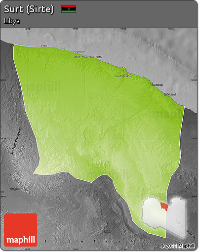 Physical Map of Surt (Sirte), darken, desaturated
