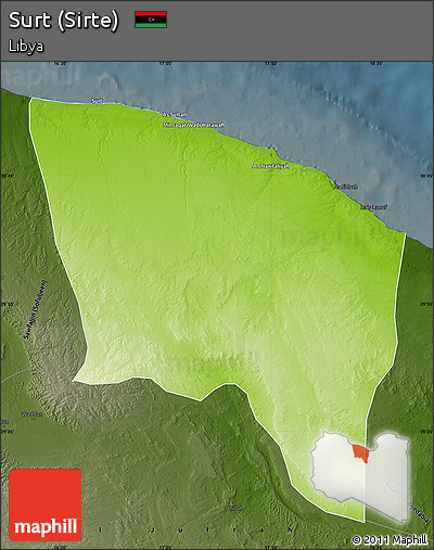 Physical Map of Surt (Sirte), darken