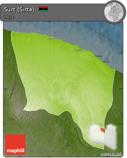 Physical Map of Surt (Sirte), darken
