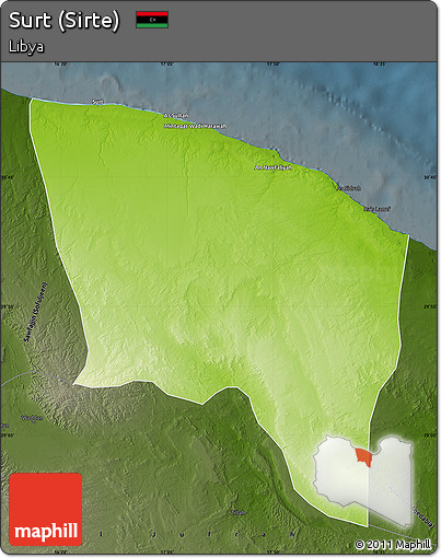 Physical Map of Surt (Sirte), darken