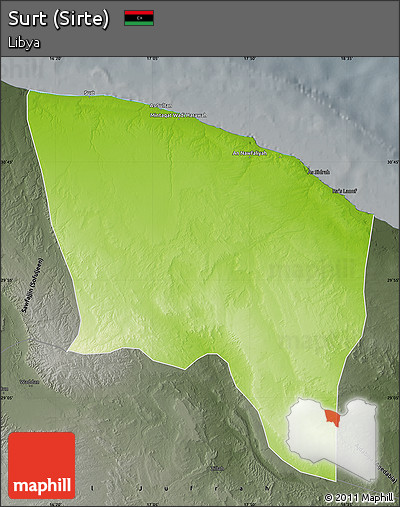 Physical Map of Surt (Sirte), darken, semi-desaturated