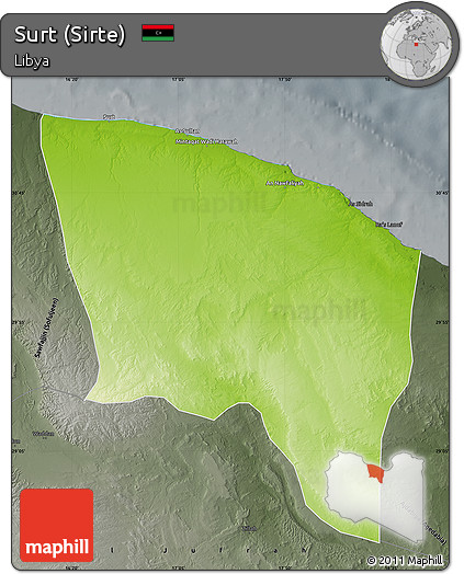 Physical Map of Surt (Sirte), darken, semi-desaturated