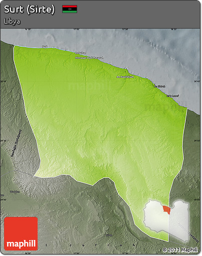Physical Map of Surt (Sirte), darken, semi-desaturated
