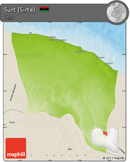 Physical Map of Surt (Sirte), shaded relief outside