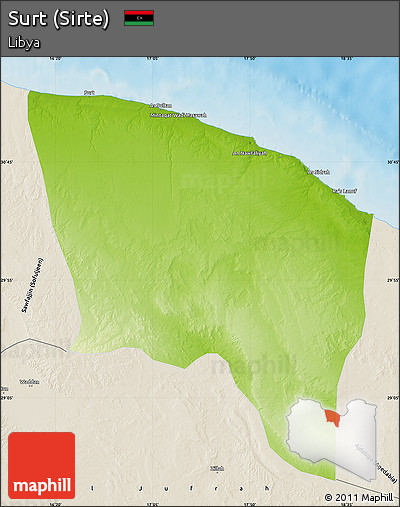 Physical Map of Surt (Sirte), shaded relief outside