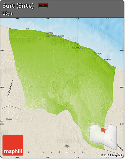 Physical Map of Surt (Sirte), shaded relief outside