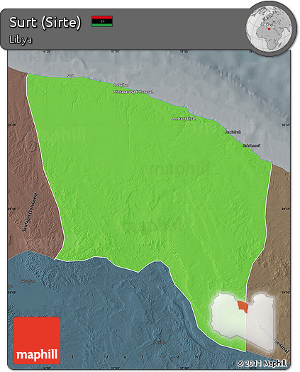 Political Map of Surt (Sirte), darken, semi-desaturated