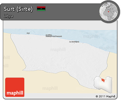 Classic Style Panoramic Map of Surt (Sirte), single color outside