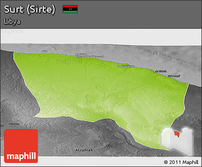 Physical Panoramic Map of Surt (Sirte), darken, desaturated