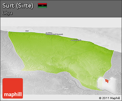 Physical Panoramic Map of Surt (Sirte), lighten, desaturated