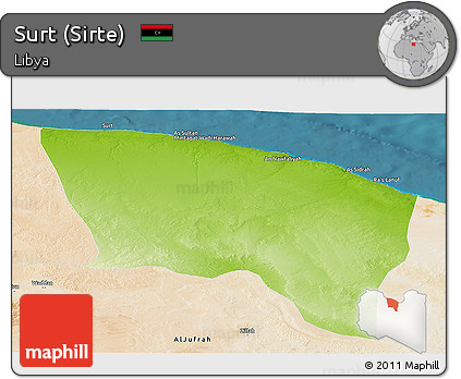 Physical Panoramic Map of Surt (Sirte), satellite outside