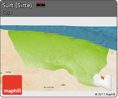 Physical Panoramic Map of Surt (Sirte), satellite outside