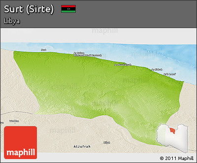 Physical Panoramic Map of Surt (Sirte), shaded relief outside