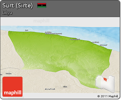 Physical Panoramic Map of Surt (Sirte), shaded relief outside