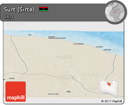 Shaded Relief Panoramic Map of Surt (Sirte)