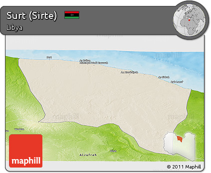 Shaded Relief Panoramic Map of Surt (Sirte), physical outside