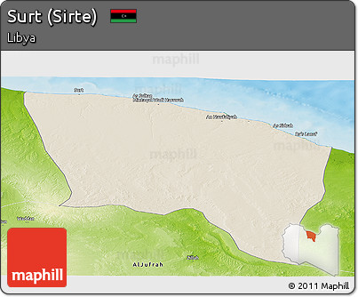 Shaded Relief Panoramic Map of Surt (Sirte), physical outside