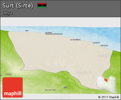 Shaded Relief Panoramic Map of Surt (Sirte), physical outside