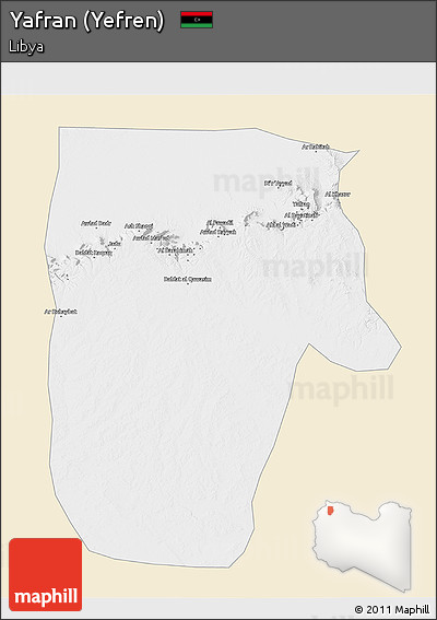 Classic Style 3D Map of Yafran (Yefren), single color outside