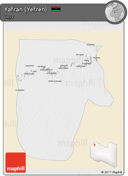 Classic Style 3D Map of Yafran (Yefren), single color outside
