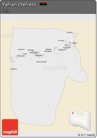 Classic Style 3D Map of Yafran (Yefren), single color outside