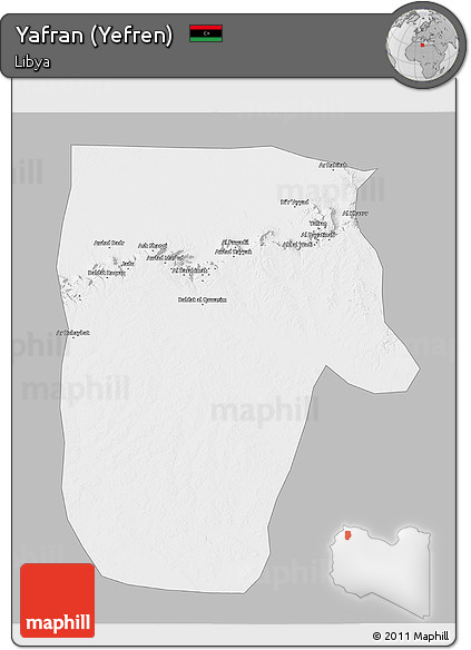 Gray 3D Map of Yafran (Yefren), single color outside