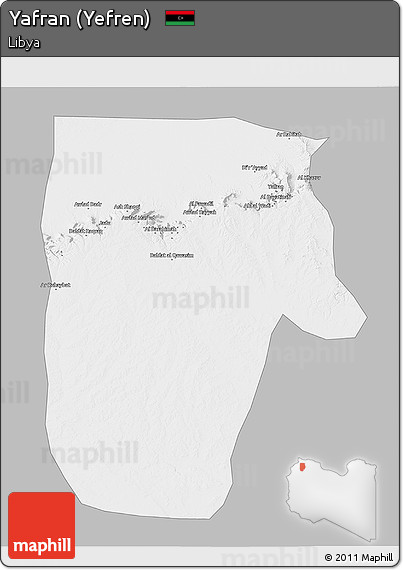 Gray 3D Map of Yafran (Yefren), single color outside