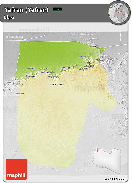 Physical 3D Map of Yafran (Yefren), lighten, desaturated