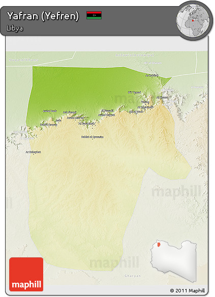 Physical 3D Map of Yafran (Yefren), lighten