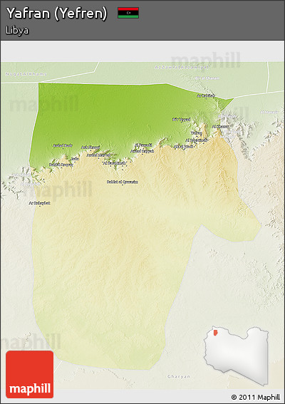 Physical 3D Map of Yafran (Yefren), lighten