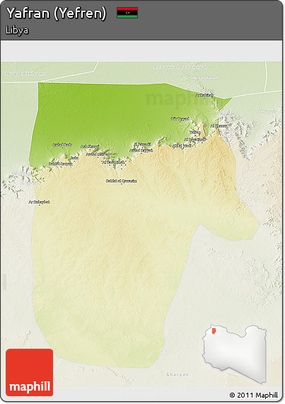 Physical 3D Map of Yafran (Yefren), lighten