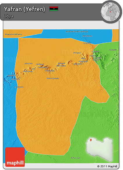 Political 3D Map of Yafran (Yefren)