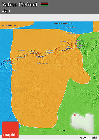 Political 3D Map of Yafran (Yefren)