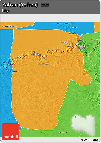 Political 3D Map of Yafran (Yefren)