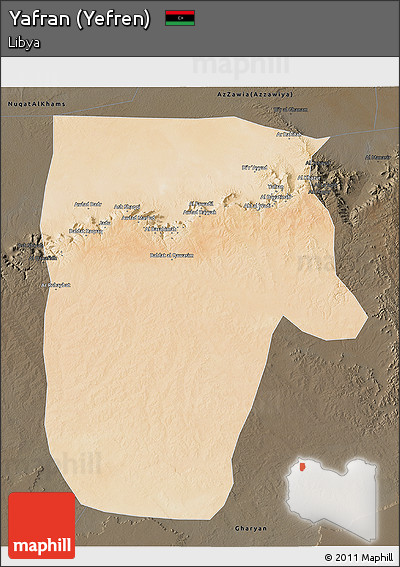 Satellite 3D Map of Yafran (Yefren), darken